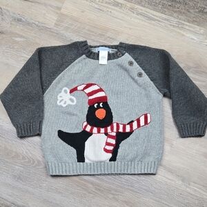 Janie Jack 3T Boys Penguin Christmas Holiday Sweater Gray Cute Winter 100 Cotton